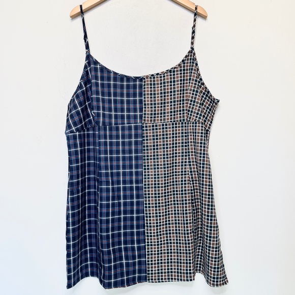 It’s CATO | Split Patchwork Two Toned Plaid Mini Slip Cami Dress - Picture 3 of 14
